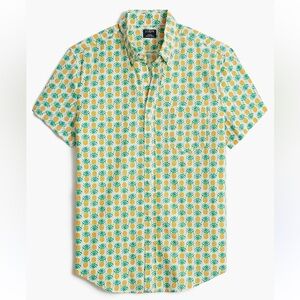 J Crew Printed short-sleeve slim flex casual shirt white pineapple L